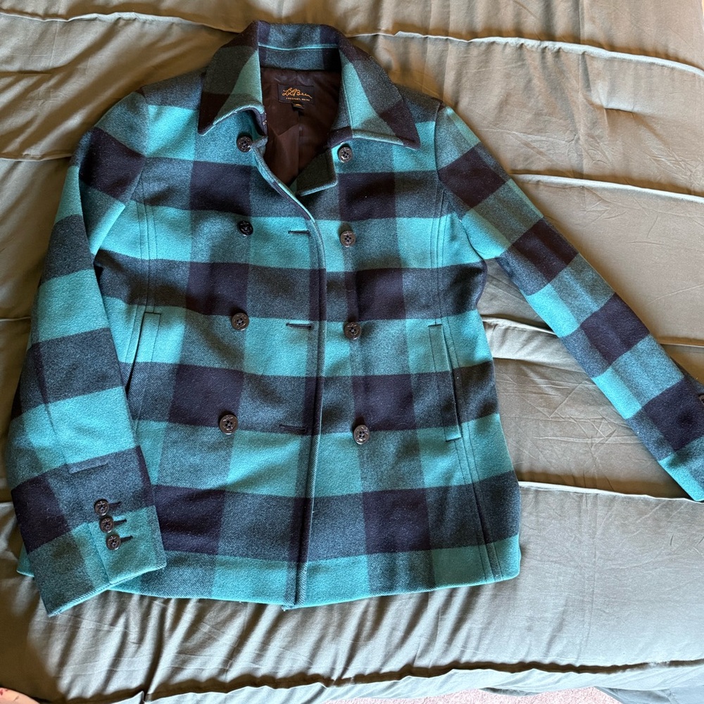 L.L. Bean Green and Black Pea Coat Signature